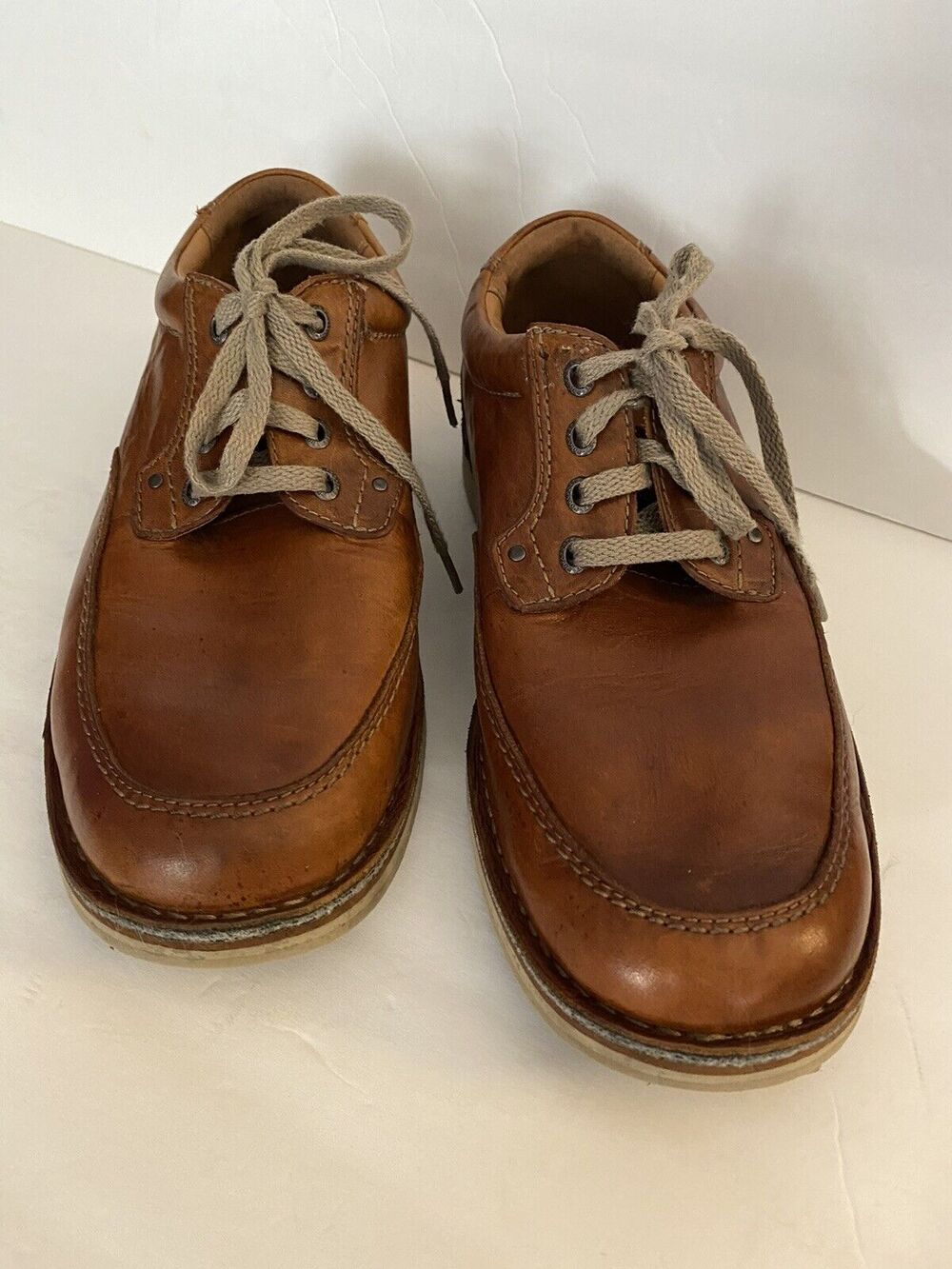 Mens Rockport Brown Leather Sz 10 Tie Trutech Full Arch Support Vibram Oxford